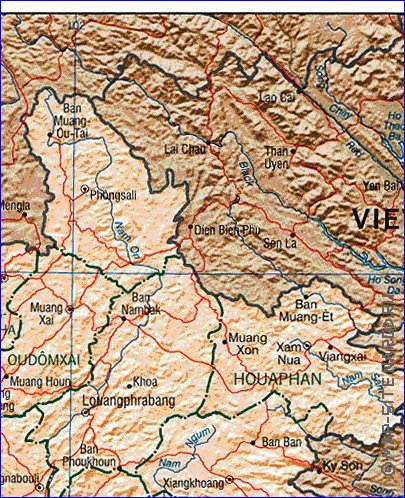 Administrativa mapa de Laos em ingles