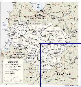 Administrativa mapa de Letonia em ingles