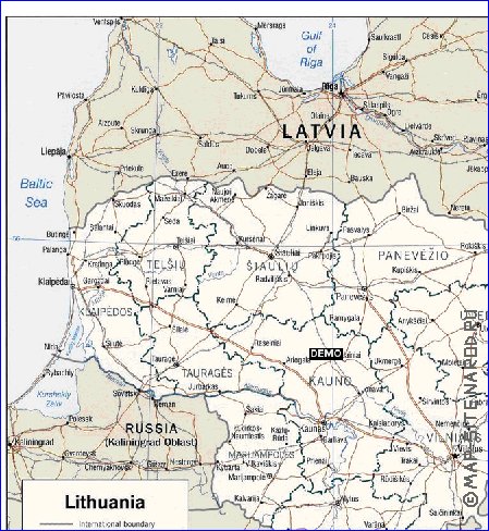 Administrativa mapa de Letonia em ingles