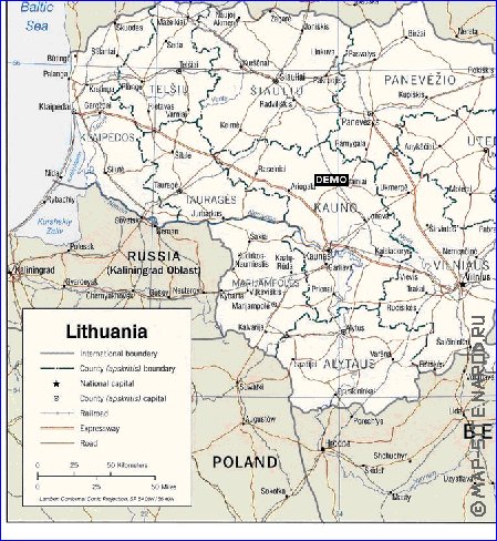 Administrativa mapa de Letonia em ingles