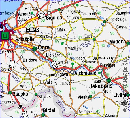 carte de des routes Lettonie en anglais