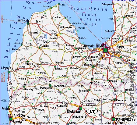 carte de des routes Lettonie en anglais