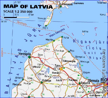 mapa de de estradas Letonia em ingles