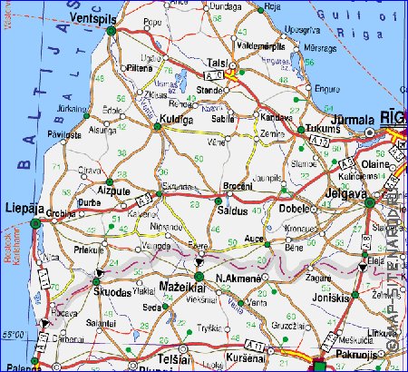 carte de des routes Lettonie en anglais