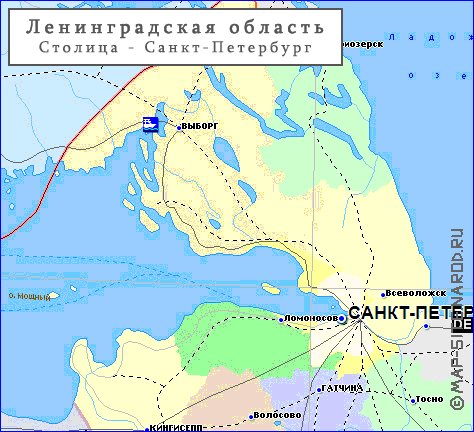 Administrativa mapa de Oblast de Leningrado