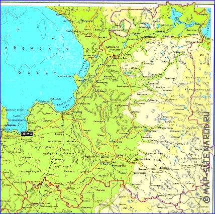 Fisica mapa de Oblast de Leningrado