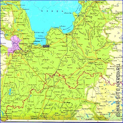 Fisica mapa de Oblast de Leningrado