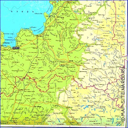 Fisica mapa de Oblast de Leningrado