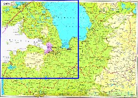 Fisica mapa de Oblast de Leningrado