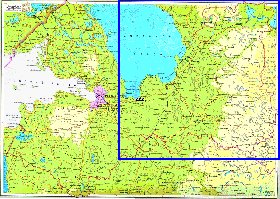 Fisica mapa de Oblast de Leningrado