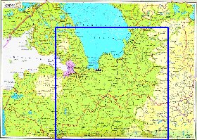 Fisica mapa de Oblast de Leningrado