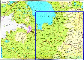 Fisica mapa de Oblast de Leningrado