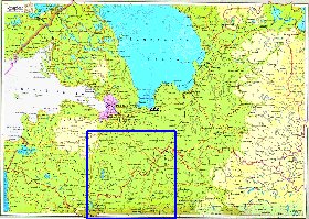 Fisica mapa de Oblast de Leningrado