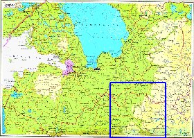 Fisica mapa de Oblast de Leningrado