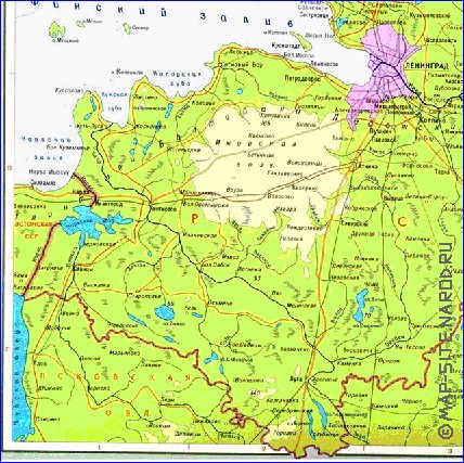 Fisica mapa de Oblast de Leningrado