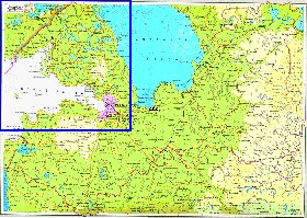 Fisica mapa de Oblast de Leningrado