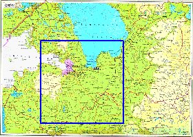 Fisica mapa de Oblast de Leningrado