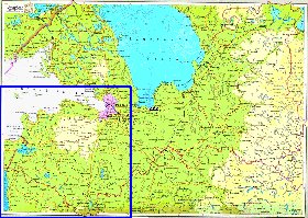 Fisica mapa de Oblast de Leningrado