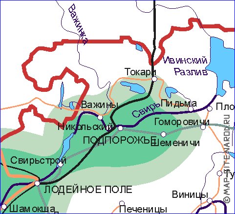 Transporte mapa de Oblast de Leningrado