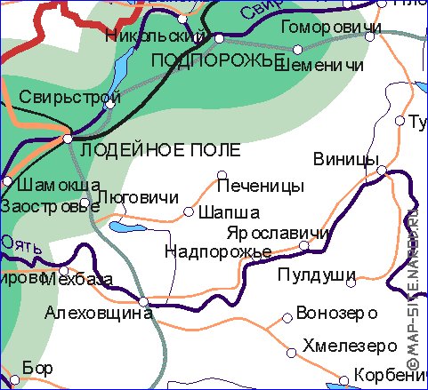 Transporte mapa de Oblast de Leningrado