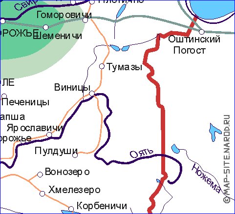 Transporte mapa de Oblast de Leningrado