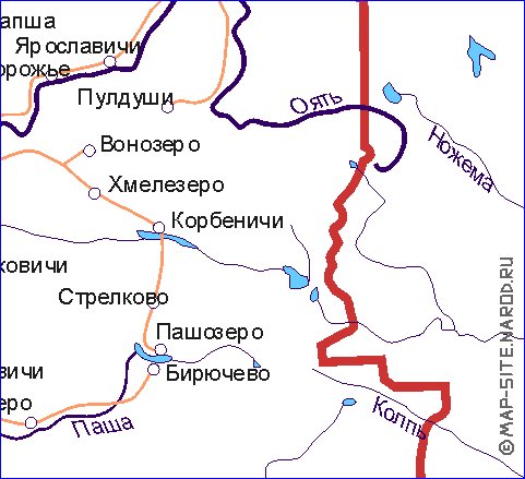 Transporte mapa de Oblast de Leningrado