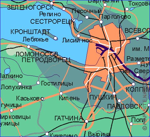 Transporte mapa de Oblast de Leningrado