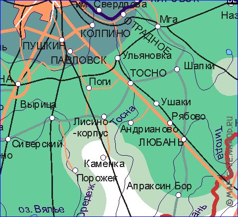 Transport carte de Oblast de Leningrad