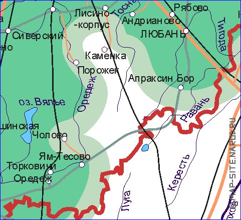 Transporte mapa de Oblast de Leningrado