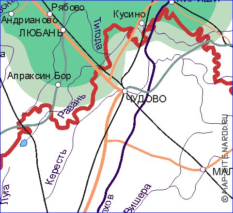 Transporte mapa de Oblast de Leningrado