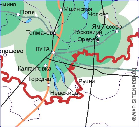 Transporte mapa de Oblast de Leningrado