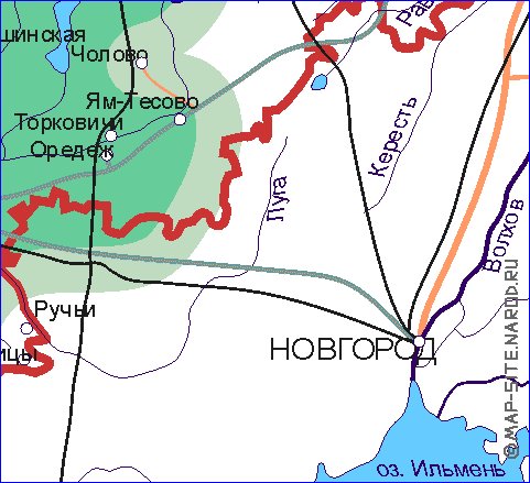 Transporte mapa de Oblast de Leningrado