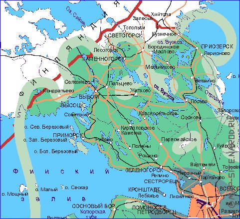 Transporte mapa de Oblast de Leningrado