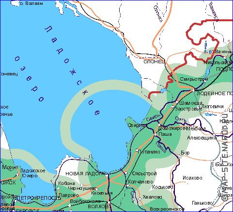 Transporte mapa de Oblast de Leningrado