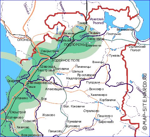 Transporte mapa de Oblast de Leningrado