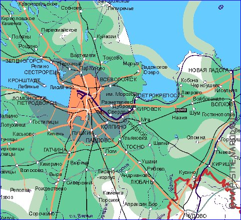 Transporte mapa de Oblast de Leningrado