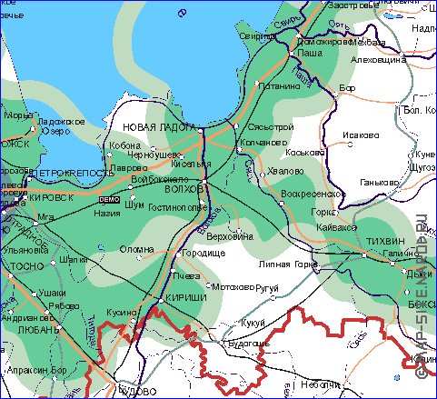 Transporte mapa de Oblast de Leningrado