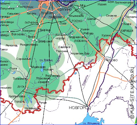 Transporte mapa de Oblast de Leningrado