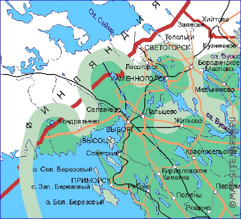 Transporte mapa de Oblast de Leningrado