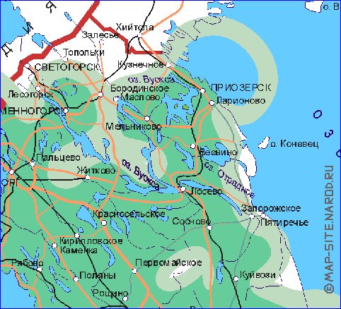 Transporte mapa de Oblast de Leningrado