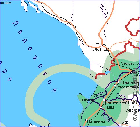 Transporte mapa de Oblast de Leningrado