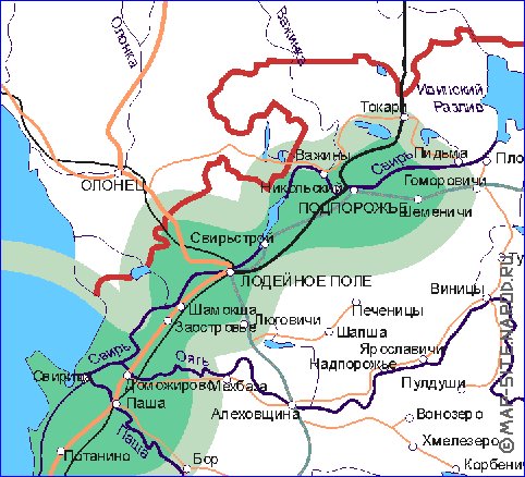 Transporte mapa de Oblast de Leningrado