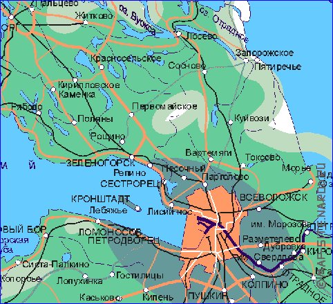 Transporte mapa de Oblast de Leningrado