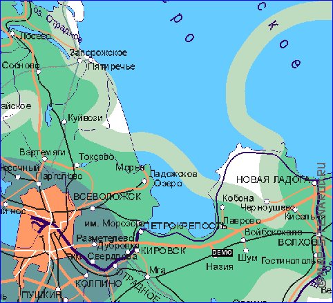 Transporte mapa de Oblast de Leningrado