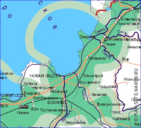 Transporte mapa de Oblast de Leningrado