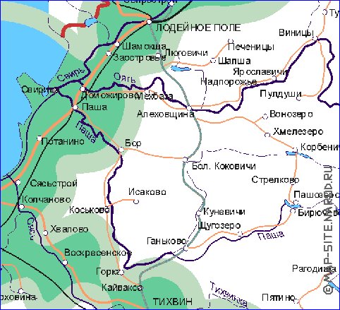 Transporte mapa de Oblast de Leningrado