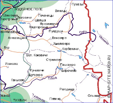 Transporte mapa de Oblast de Leningrado