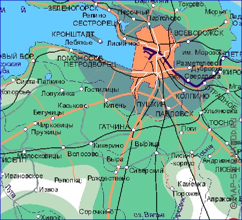Transporte mapa de Oblast de Leningrado