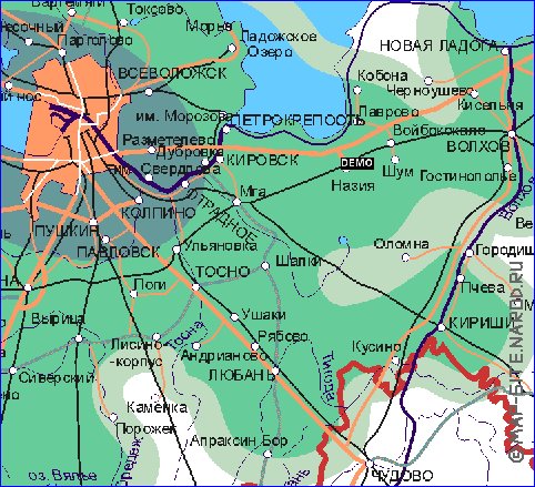 Transporte mapa de Oblast de Leningrado