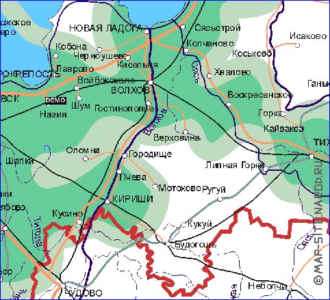 Transporte mapa de Oblast de Leningrado